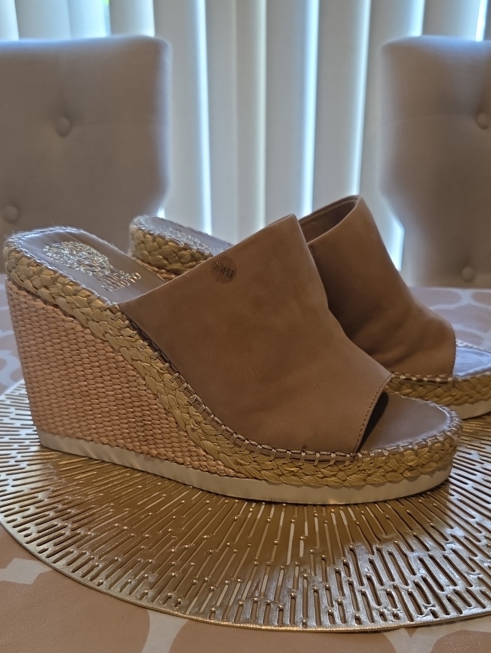 Vince Camuto Tan Suede Espadrille Wedge Mules